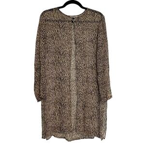 Vintage Robbie Bee Zebra Print Sheer Silk Duster Kimono Jacket Size 10 Tan Black